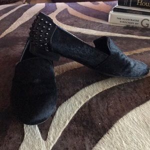 Black calf hair spiked Nine West flats